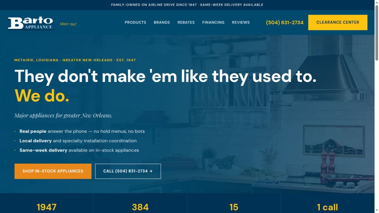 Barto Appliance storefront generated and hosted through IronSites